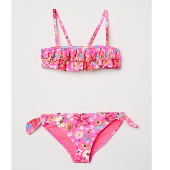 H&M Floral Ruffle Top Frilled Bikini - Size: 8/10 - Picture 1 of 9